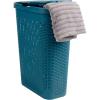 Mind Reader 40L Slim Laundry Hamper, Clothes Basket, Lid, Wicker Design, Plastic, 18″L x 10.4″W x 23.5″H, Blue