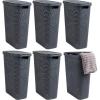 Mind Reader 40L Slim Laundry Hamper, Clothes Basket, Lid, Wicker Design, Plastic, 18″L x 10.4″W x 23.5″H, Set of 6, Gray