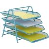 Mind Reader 4-Tier Paper Tray, Desktop Organizer, File Storage, Workspace, Office, Metal Mesh, 11.75″ L x 13.75″ W x 12.5″ H, Pink(Turquoise)
