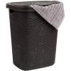 Mind Reader 50L Slim Laundry Hamper, Clothes Basket, Lid, Wicker Design, Plastic, 17.65″L x 13.75″W x 21″H, Blue(Brown)