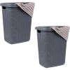 Mind Reader 50L Slim Laundry Hamper, Clothes Basket, Lid, Wicker Design, Plastic, 17.65″L x 13.75″W x 21″H, Blue(Gray)