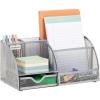 Mind Reader 7-Compartment Desktop Organizer, File & Accessory Storage, Metal Mesh Office Organizer for Desk, Workspace, Mail, Pink(Silver)