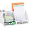 Mind Reader 7-Compartment Desktop Organizer, File & Accessory Storage, Metal Mesh Office Organizer for Desk, Workspace, Mail, Pink(White)