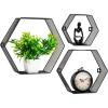 Mind Reader Hexagon Floating Shelves, Wall Decor, Honeycomb Accent Shelf, Office, Metal Mesh, 14″ L x 4″ W x 12″ H, Set of 3, Black(Black)