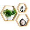 Mind Reader Hexagon Floating Shelves, Wall Decor, Honeycomb Accent Shelf, Office, Metal Mesh, 14″ L x 4″ W x 12″ H, Set of 3, Black(Brown)
