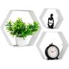 Mind Reader Hexagon Floating Shelves, Wall Decor, Honeycomb Accent Shelf, Office, Metal Mesh, 14″ L x 4″ W x 12″ H, Set of 3, Black(White)