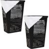 Mind Reader Slim Tapered Laundry Hampers with Lid, Clothes Basket with Swiss Cross Cut-Outs, Lightweight & Ventilated, Plastic, Set of 2, Black