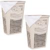 Mind Reader Slim Tapered Laundry Hampers with Lid, Clothes Basket with Swiss Cross Cut-Outs, Lightweight & Ventilated, Plastic, Set of 2, Ivory