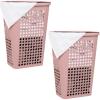 Mind Reader Slim Tapered Laundry Hampers with Lid, Clothes Basket with Swiss Cross Cut-Outs, Lightweight & Ventilated, Plastic, Set of 2, Pink