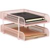 Mind Reader Stackable Paper Tray, Desktop Organizer, File Storage, Office, Metal Mesh, 2 Pcs, Pink(Pink)