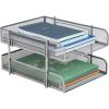 Mind Reader Stackable Paper Tray, Desktop Organizer, File Storage, Office, Metal Mesh, 2 Pcs, Pink(Silver)
