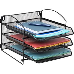 Mind Reader 3-Tier Paper Tray, File Storage, Desktop Organizer, Wall Mountable, File Organization, Metal Mesh, Black(3-Tier)