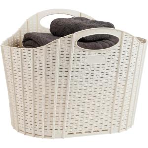 Mind Reader 40L Collapsible Laundry Hamper, Clothes Basket, Premium Wicker Design, Plastic, 21.5″L x 15″W x 15.25″H, Ivory