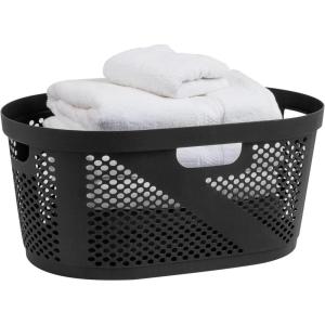 Mind Reader 40L Laundry Basket, Clothes Hamper, Premium Wicker Design, Plastic, 23″L x 14.5″W x 10.5″H, Black