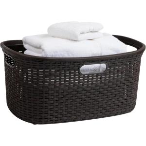 Mind Reader 40L Laundry Basket, Clothes Hamper, Wicker Design, Plastic, 23″L x 14.5″W x 11″H, Brown