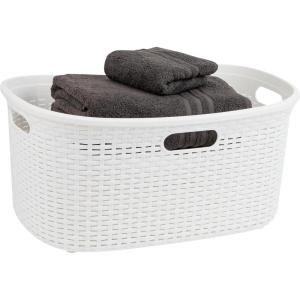 Mind Reader 40L Laundry Basket, Clothes Hamper, Wicker Design, Plastic, 23″”L x 14.5″”W x 11″”H, Ivory, Single