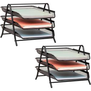 Mind Reader 4-Tier Paper Tray, Desktop Organizer, File Storage, Office, Metal Mesh, 12″ L x 13.75″ W x 12.5″ H, Pack of 2, Black(2 Pack)