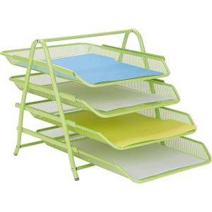 Mind Reader 4-Tier Paper Tray, Desktop Organizer, File Storage, Workspace, Office, Metal Mesh, 11.75″ L x 13.75″ W x 12.5″ H, Pink(Green)