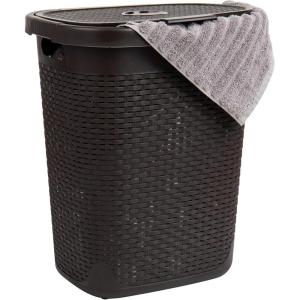 Mind Reader 50L Slim Laundry Hamper, Clothes Basket, Lid, Wicker Design, Plastic, 17.65″L x 13.75″W x 21″H, Blue(Brown)