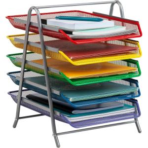 Mind Reader 5-Tier Paper Tray Organizer with Multicolor Trays, Classroom File Organizer for Teachers, Metal Mesh, Assorted Colors(Assorted Colors)
