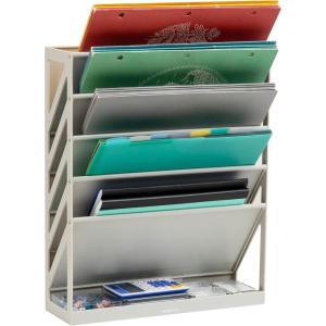 Mind Reader 5-Tier Vertical File Storage, Desktop Organizer, Wall Mount, Office, Plastic, 13″L x 4.25″W x 16″H, Black(Beige)
