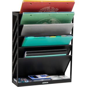 Mind Reader 5-Tier Vertical File Storage, Desktop Organizer, Wall Mount, Office, Plastic, 13″L x 4.25″W x 16″H, Black(Black)