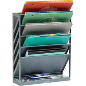 Mind Reader 5-Tier Vertical File Storage, Desktop Organizer, Wall Mount, Office, Plastic, 13″L x 4.25″W x 16″H, Black(Gray)