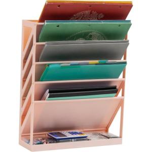 Mind Reader 5-Tier Vertical File Storage, Desktop Organizer, Wall Mount, Office, Plastic, 13″L x 4.25″W x 16″H, Black(Pink)