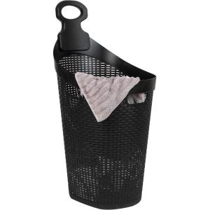Mind Reader 60L Rolling Laundry Hamper, Clothes Basket, Wheels, Wicker Design, Plastic, 19.5″L x 14.75″W x 35″H, Black