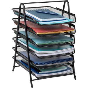 Mind Reader 7-Tier Paper Tray, Desktop Organizer, File Storage, Office, Metal Mesh, 11.75″ L x 13.75″ W x 18″ H, Black(6 Tier)