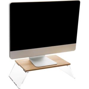 Mind Reader Catch All Tray and Pen Cup Set, Office, Acrylic, 6.75″L x 6.75″W x 1.5″H, 2 Pcs., Brown(Monitor Stand)