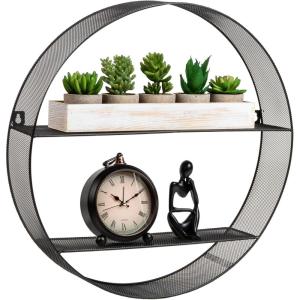 Mind Reader Circular Floating Shelves, Wall Decor, Accent Shelf, Office, Bathroom, Metal Mesh, 18″ L x 4″ W x 18″ H, Black(Black)
