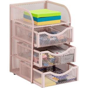 Mind Reader Desktop Accessory Storage, Paper Binder Clip Basket, Workspace, Office, Metal Mesh, 4.75″L x 5″W x 8″H, Silver(Pink)