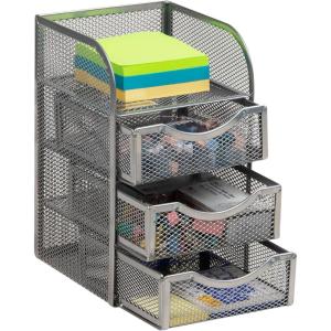 Mind Reader Desktop Accessory Storage, Paper Binder Clip Basket, Workspace, Office, Metal Mesh, 4.75″L x 5″W x 8″H, Silver(Silver)