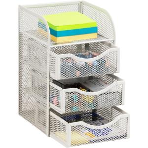 Mind Reader Desktop Accessory Storage, Paper Binder Clip Basket, Workspace, Office, Metal Mesh, 4.75″L x 5″W x 8″H, Silver(White)