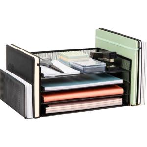 Mind Reader Desktop Organizer, File Storage, Paper Tray, Workspace, Office, Metal Mesh, 16.75″L x 9.15″W x 6″H, White(Black)