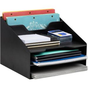 Mind Reader Desktop Organizer, Vertical File Holder, Paper Trays, Office, Plastic, Beige(Classic Black)