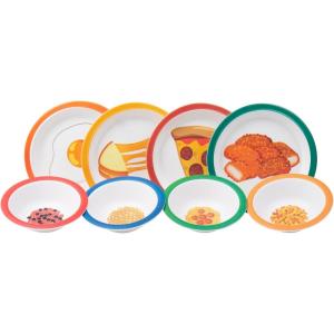 Mind Reader Kids Plate and Bowl Set, Toddler Plates, Cereal and Soup Bowl, Melamine, 8.25″L x 8.25″W 1″H, 8 pcs, Multi-color