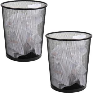 Mind Reader Mesh Trash Can, 16.65L (4.4 gal), Waste Paper Basket, Round, Office, Metal Mesh, Set of 2, Silver(Black)