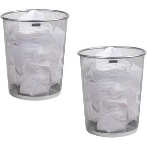 Mind Reader Mesh Trash Can, 16.65L (4.4 gal), Waste Paper Basket, Round, Office, Metal Mesh, Set of 2, Silver(Silver)