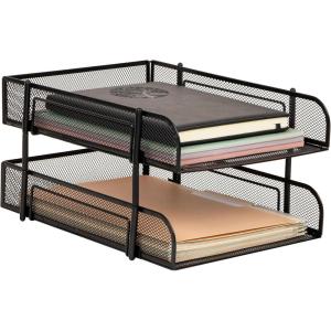 Mind Reader Stackable Paper Tray, Desktop Organizer, File Storage, Office, Metal Mesh, 2 Pcs, Pink(Black)