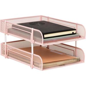Mind Reader Stackable Paper Tray, Desktop Organizer, File Storage, Office, Metal Mesh, 2 Pcs, Pink(Pink)