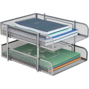 Mind Reader Stackable Paper Tray, Desktop Organizer, File Storage, Office, Metal Mesh, 2 Pcs, Pink(Silver)