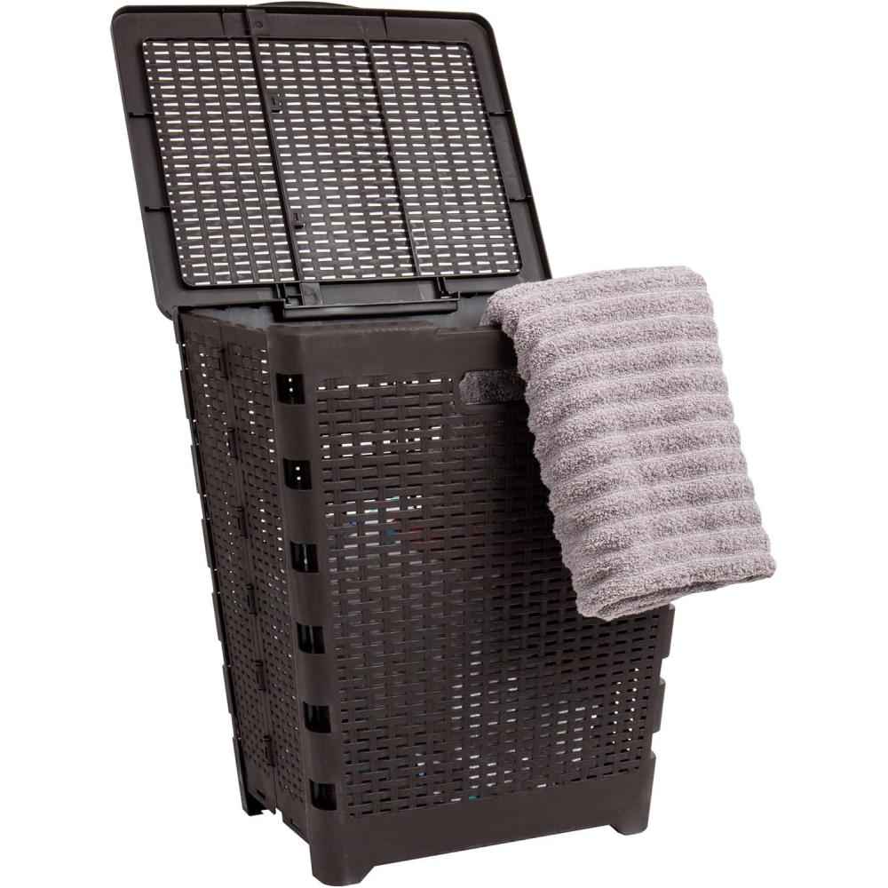 image:imageMind Reader 61L Foldable Laundry Hamper Clothes Basket Lid Wicker Design Plastic 18L x 145W x 2125H BlackBrown