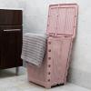 Mind Reader 61L Foldable Laundry Hamper, Clothes Basket, Lid, Wicker Design, Plastic, 18″L x 14.5″W x 21.25″H, Black(Pink)