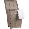 Mind Reader 61L Foldable Laundry Hamper, Clothes Basket, Lid, Wicker Design, Plastic, 18″L x 14.5″W x 21.25″H, Black(Tan)