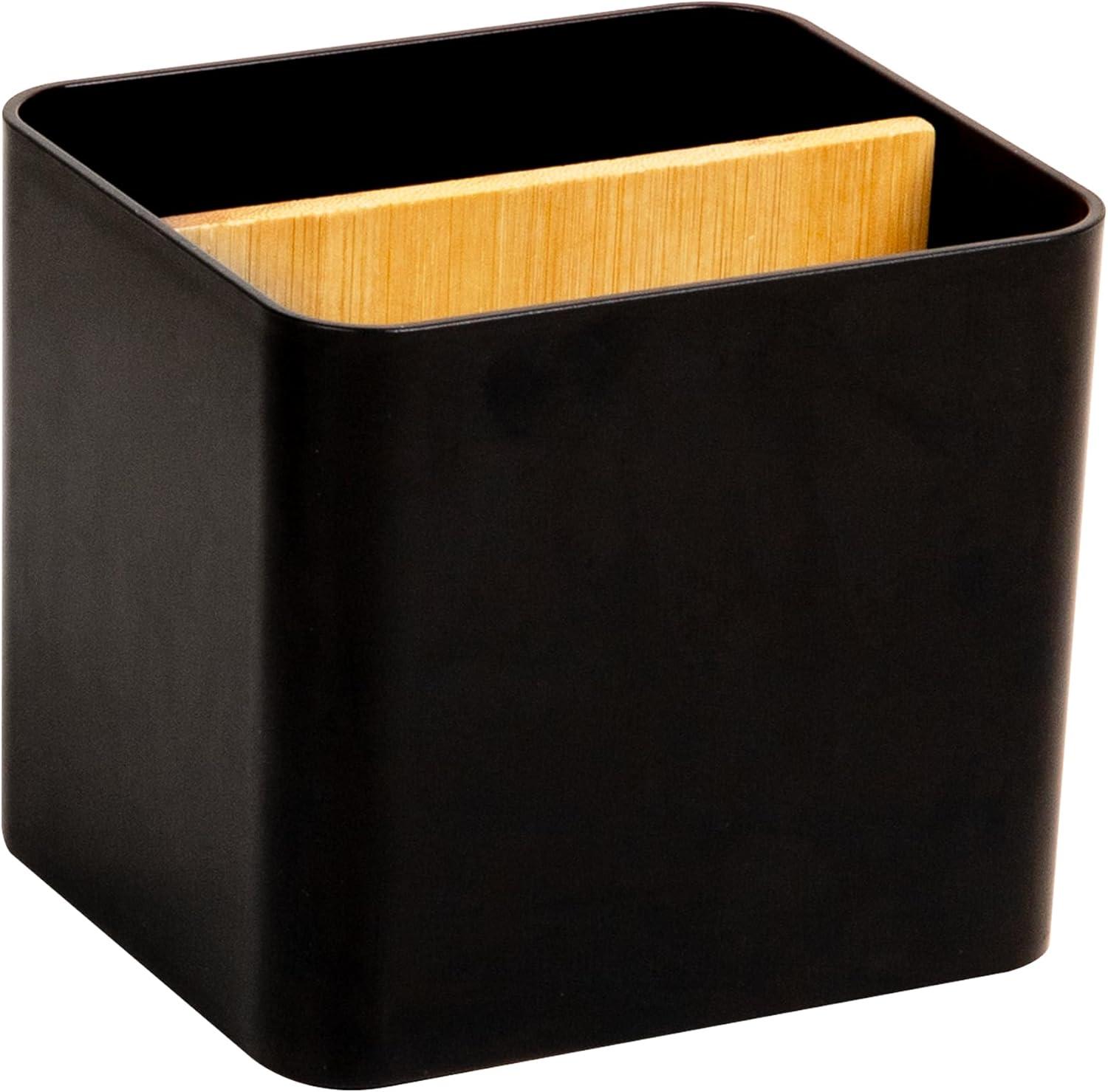 image:imageMind Reader 2Compartment Desktop Organizer Removable Wood Divider NonSlip Base Plastic and Wood BlackBlack