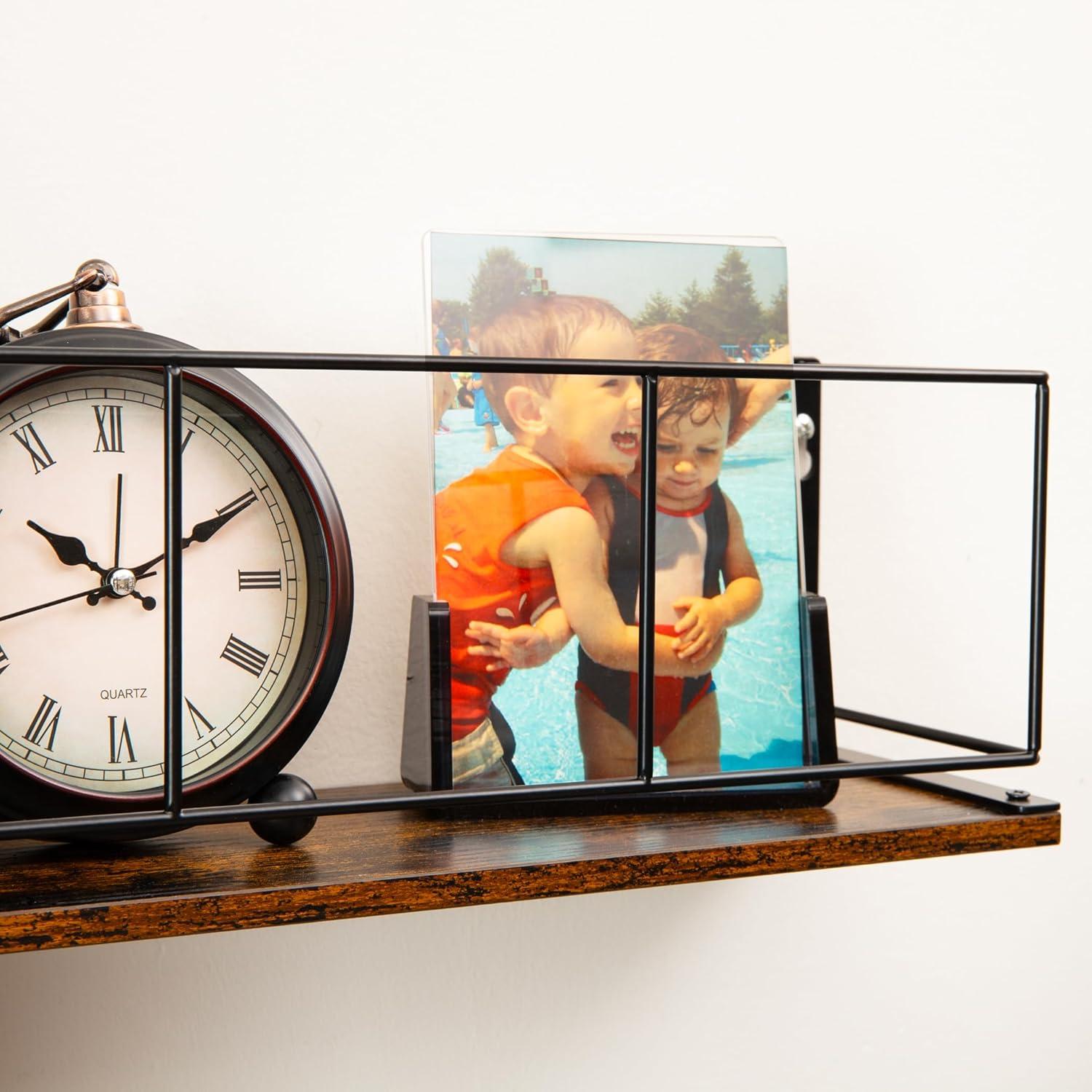 image:imageMind Reader 2Tier Rustic Letter Tray Organizer with Metal Frame Wood Base for Desk or Office Stackable Metal and Wood BlackShelf