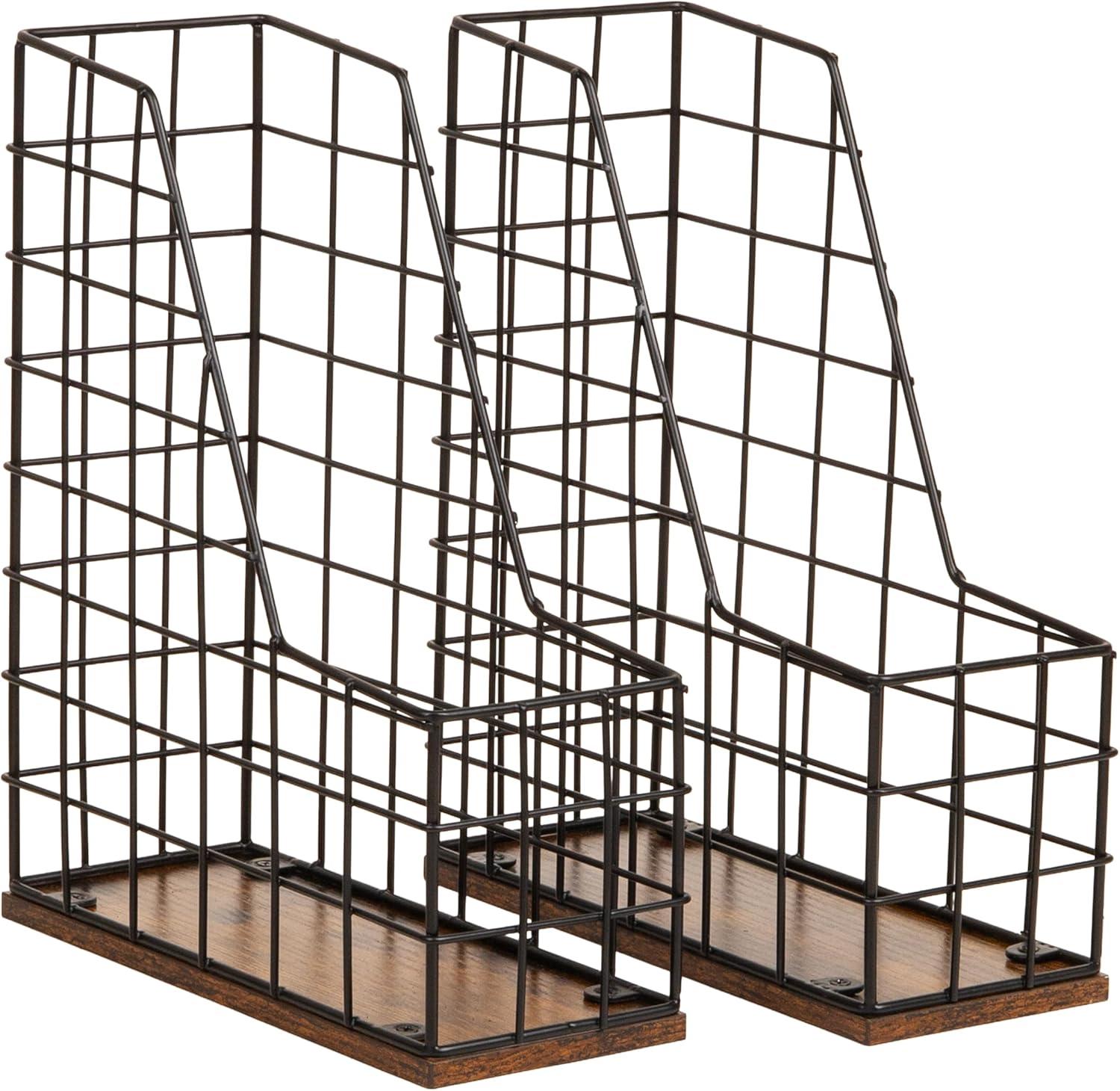 image:imageMind Reader 2Tier Rustic Letter Tray Organizer with Metal Frame Wood Base for Desk or Office Stackable Metal and Wood BlackVertical File Organizer