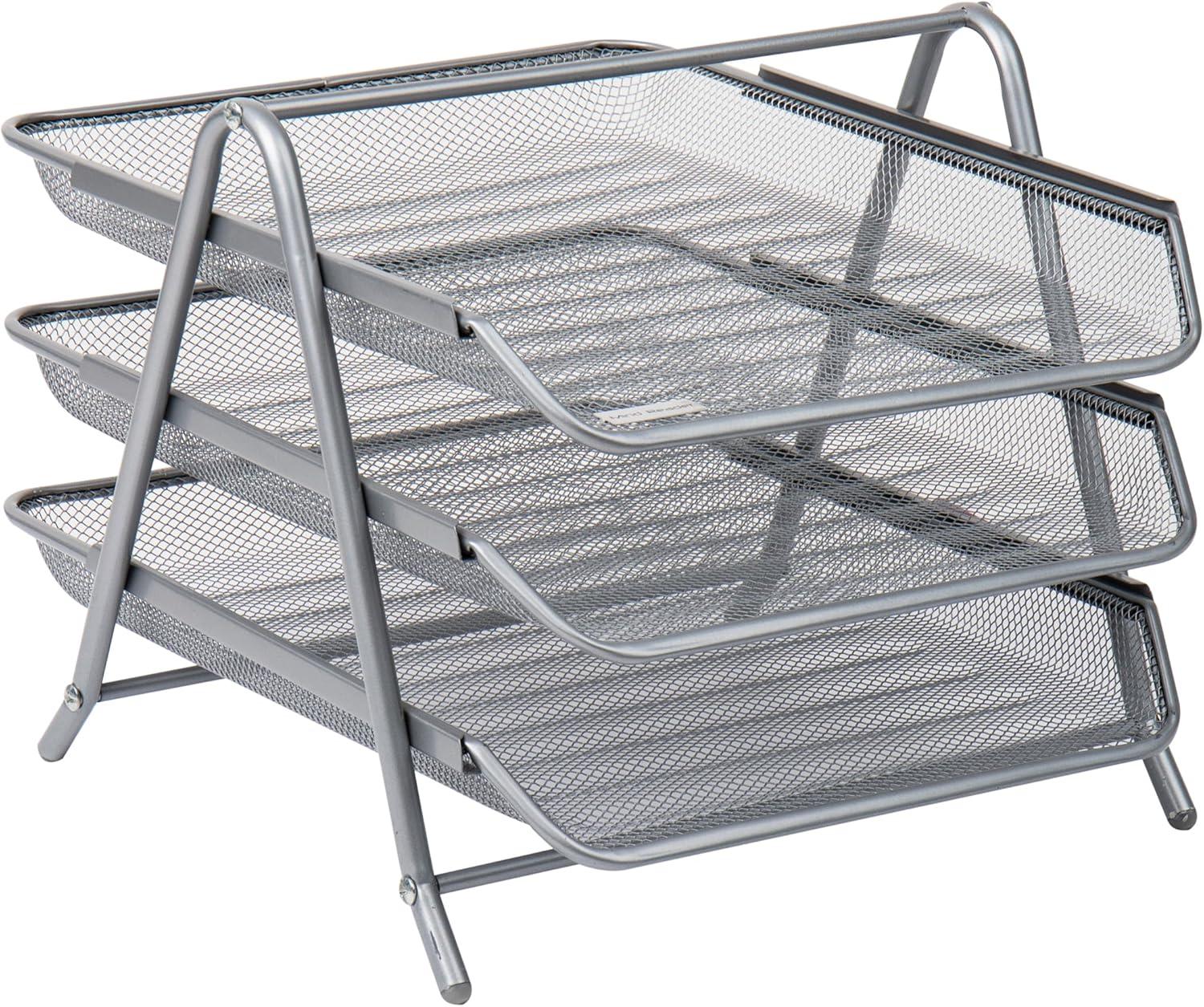 image:imageMind Reader 3Tier Paper Tray Desktop Organizer File Storage Workspace Office Metal Mesh 1175L x 1375W x 10H BlackSilver